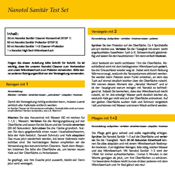 Gebrauchsanleitung Nanotol Sanitaer Test Set pdf