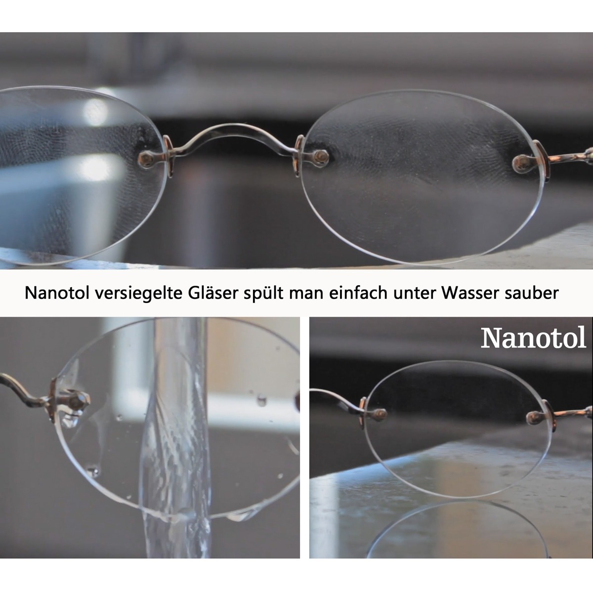 Anwendung auf Brillen von Nanotol Displays und Brillen Set