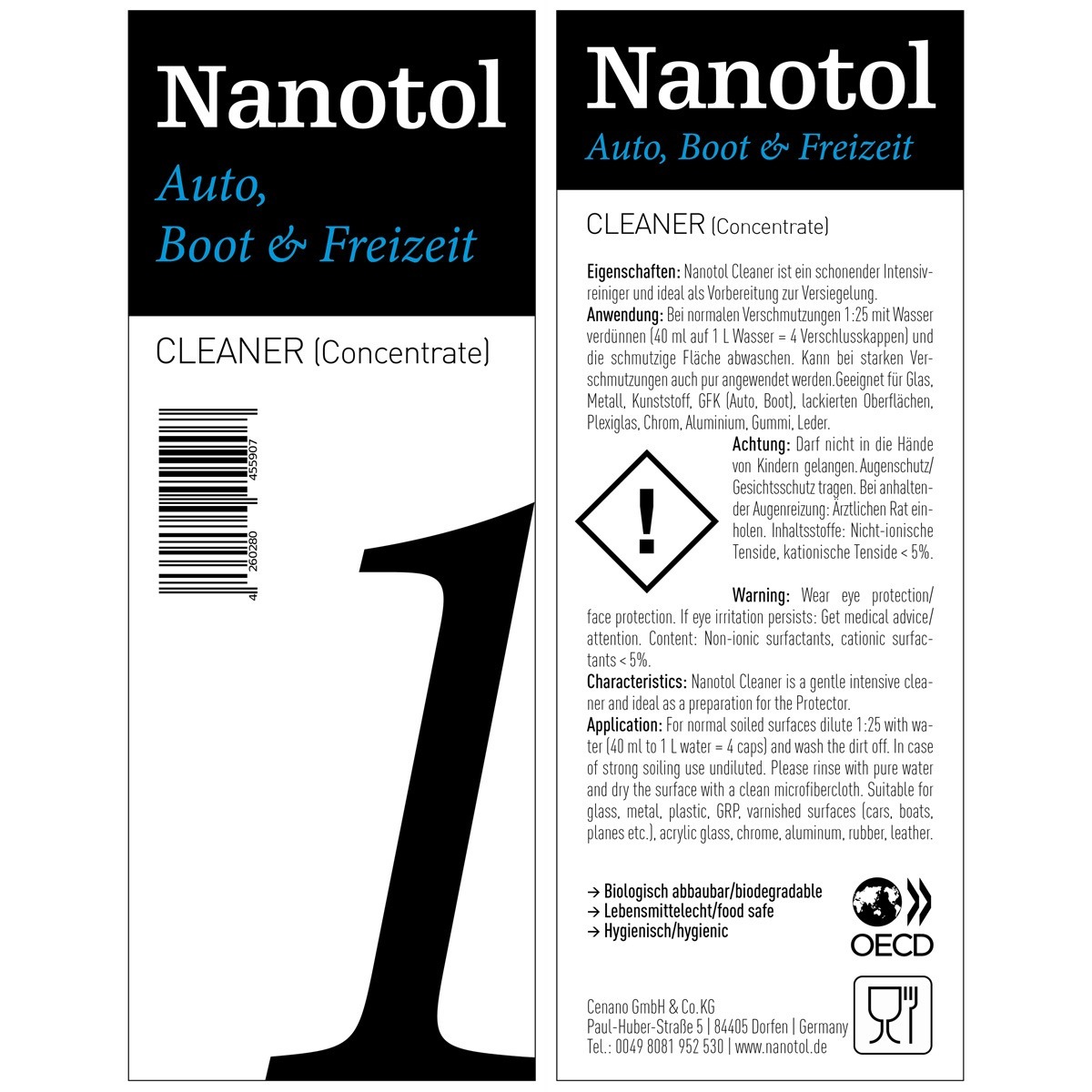 Label von Nanotol Auto, Boot und Freizeit Cleaner Konzentrat