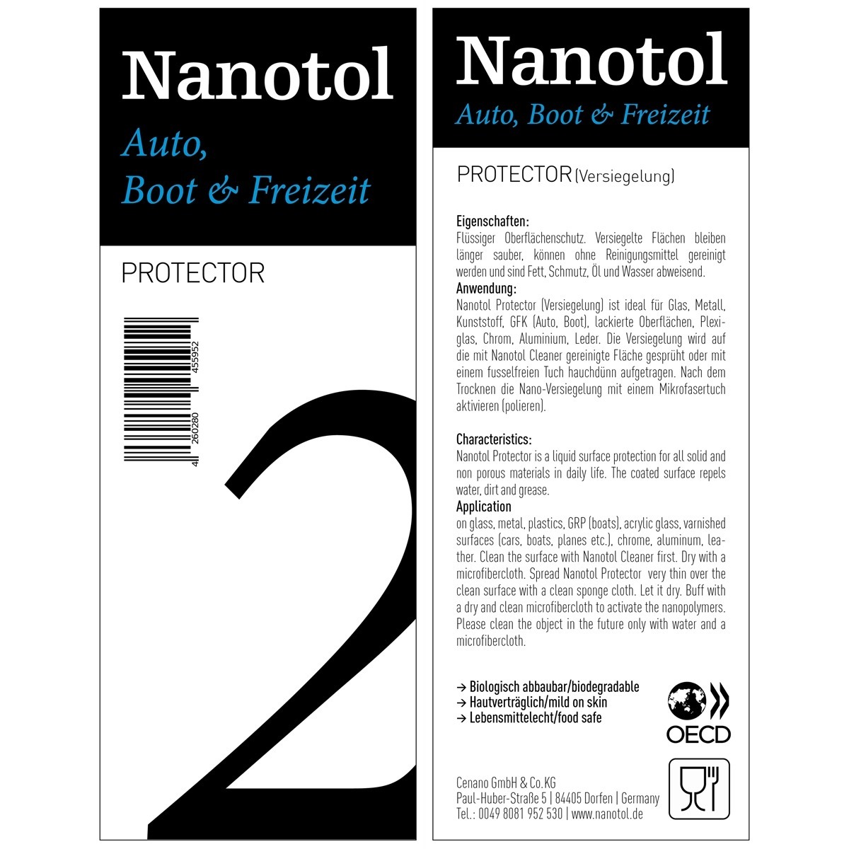 Label von Nanotol Auto, Boot und Freizeit Protector