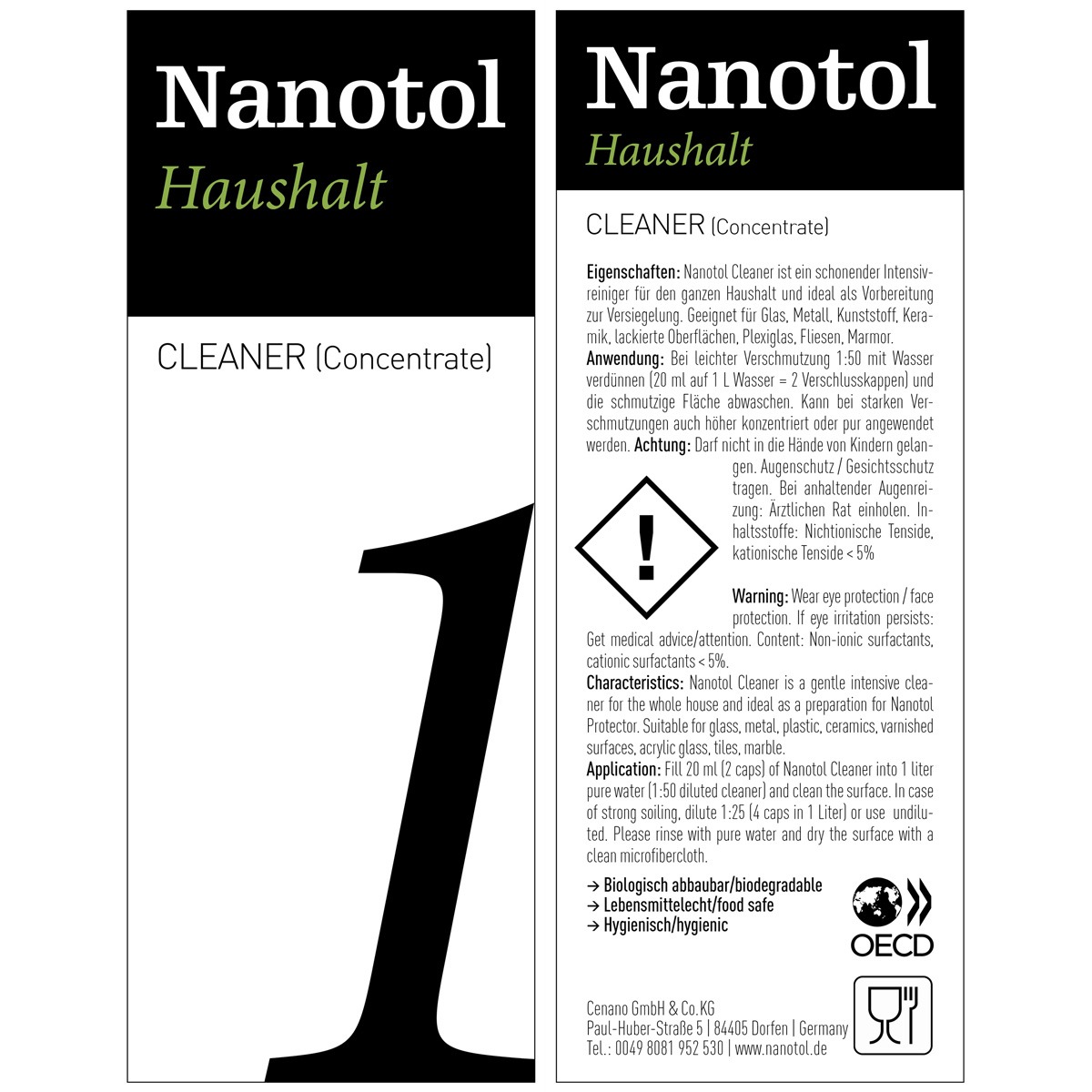 Etikett von Nanotol Haushalt Cleaner Konzentrat