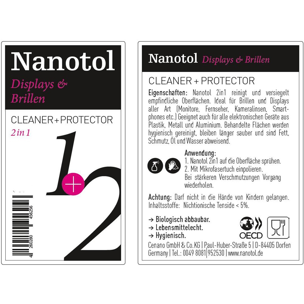 Etikett von Nanotol Displays und Brillen 2in1