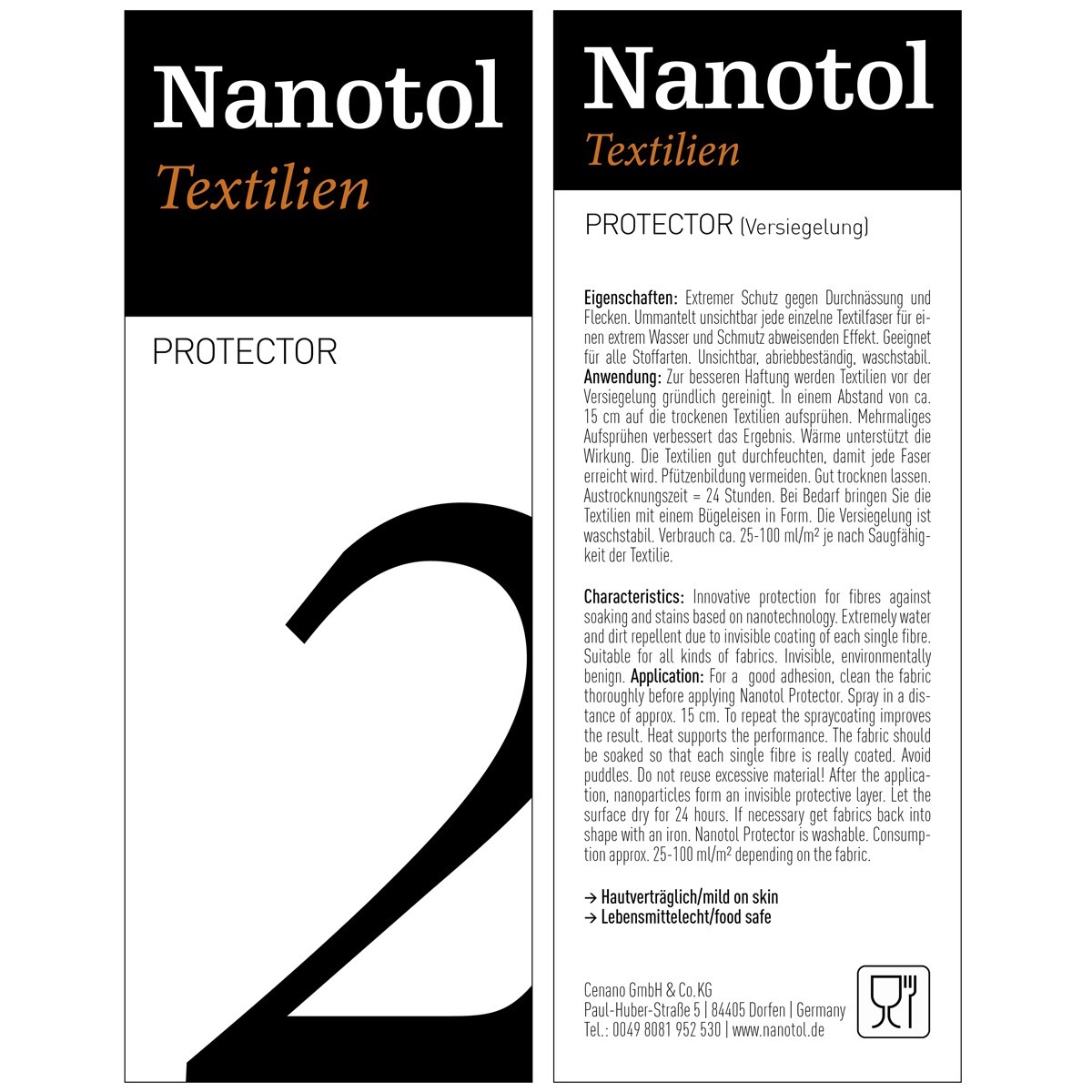 Etikett von Nanotol Textilien Protector